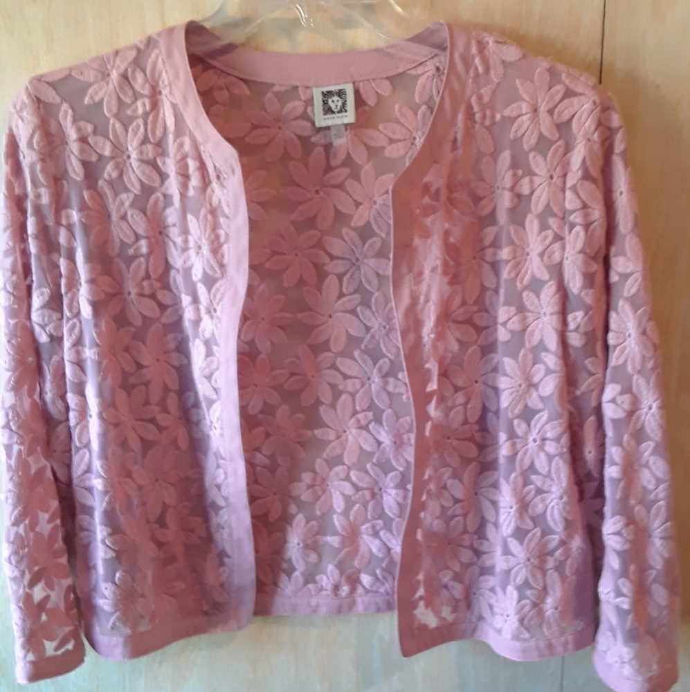 Anne Klein sheer pattern sweater. Rose 14